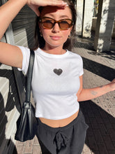 Y2K White Baby Tee for Women | Minimal Heart Cotton Crop Top